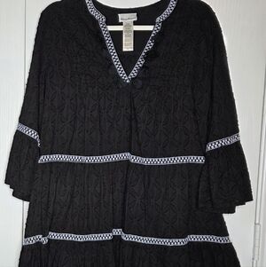 Tommy Bahama Black Dress White and Blue Embroidery Beachy Vacation-Size M